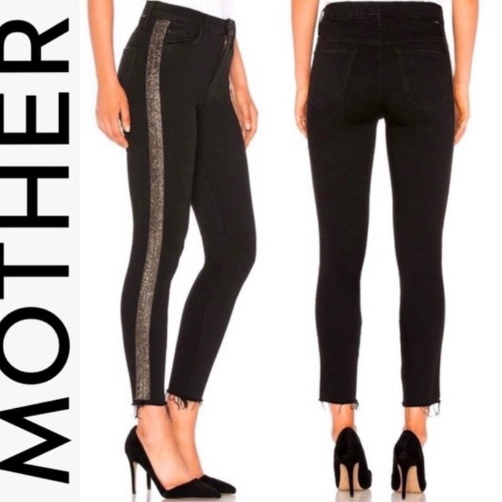 MOTHER High Waisted Looker Ankle Fray Beaded Jean 25